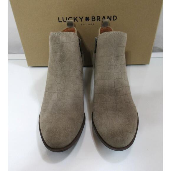 Lucky Brand Basel Size 8 Block Heel Booties Ankle Boots Fossilized Jupiter - Picture 4 of 8